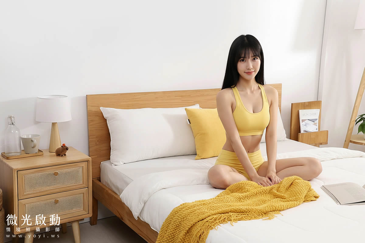 日系簡約風格臥室，舒適床墊與米白寢具組合，居家生活攝影